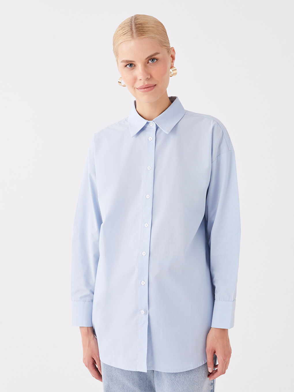 Plain Long Sleeve Oversize Women's Shirt Tunic-1