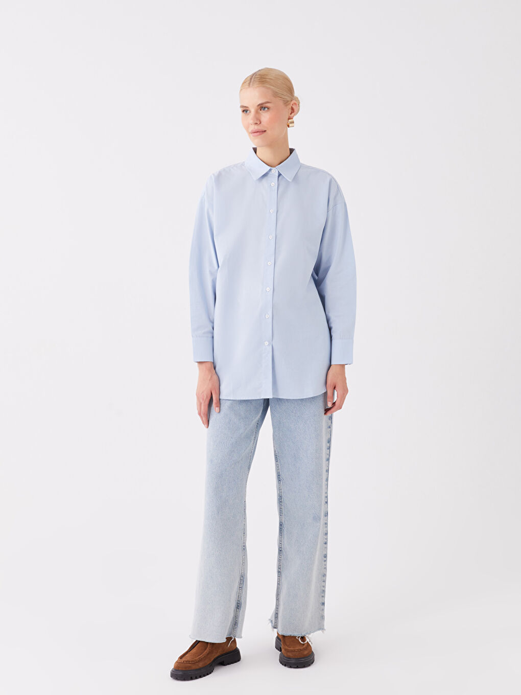 Plain Long Sleeve Oversize Women's Shirt Tunic-2