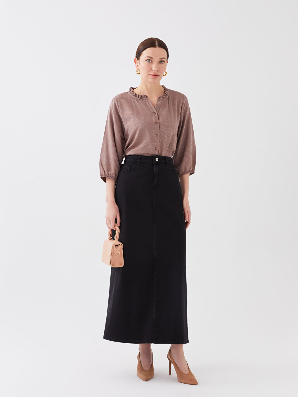 Siyah Standart Fit Düz A Kesim Kadın Jean Etek