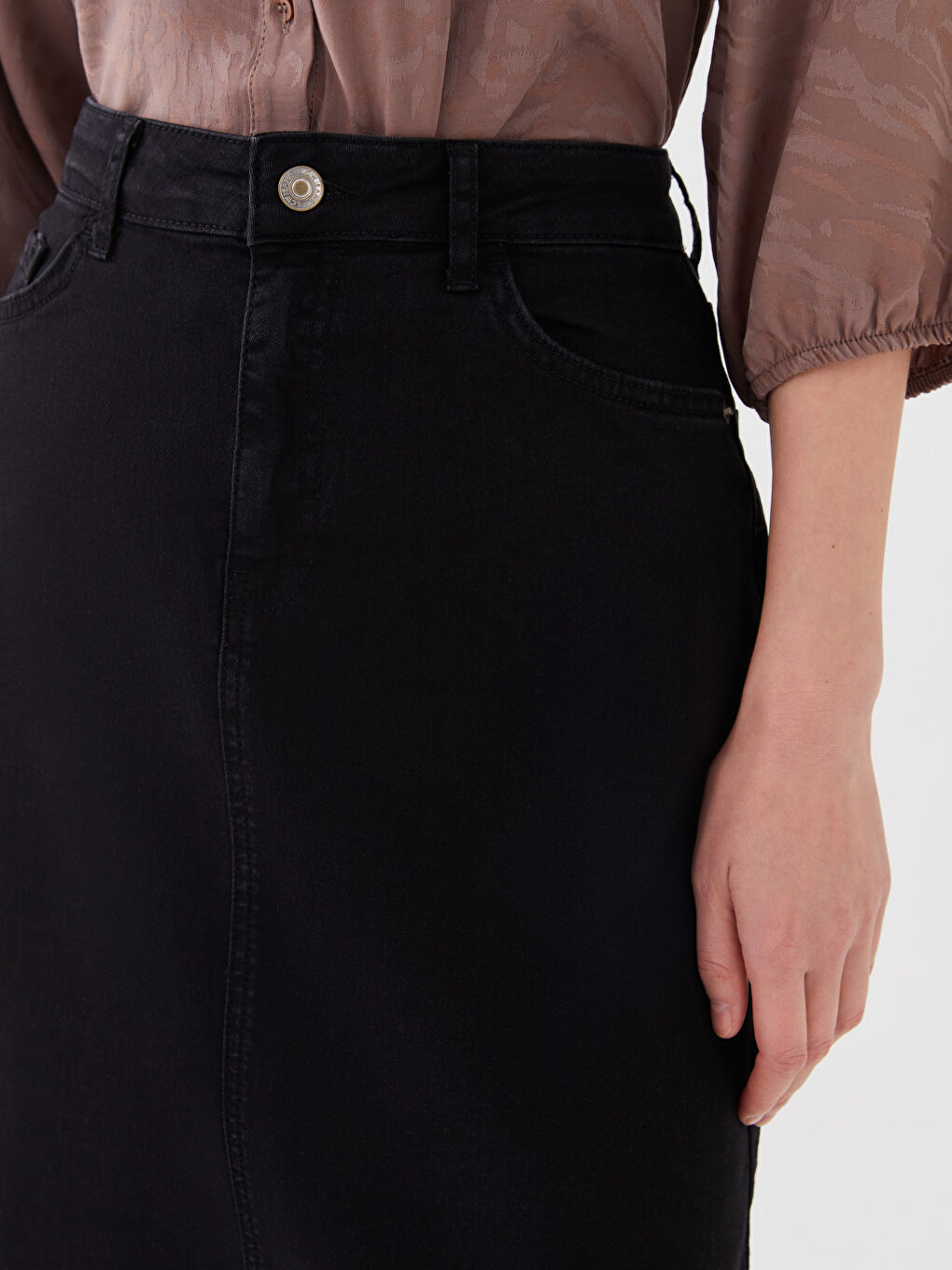 Siyah Standart Fit Düz A Kesim Kadın Jean Etek-1