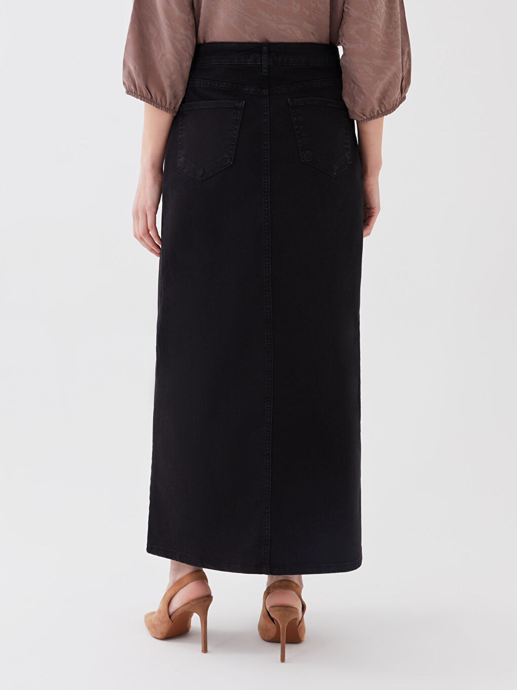 Siyah Standart Fit Düz A Kesim Kadın Jean Etek-3