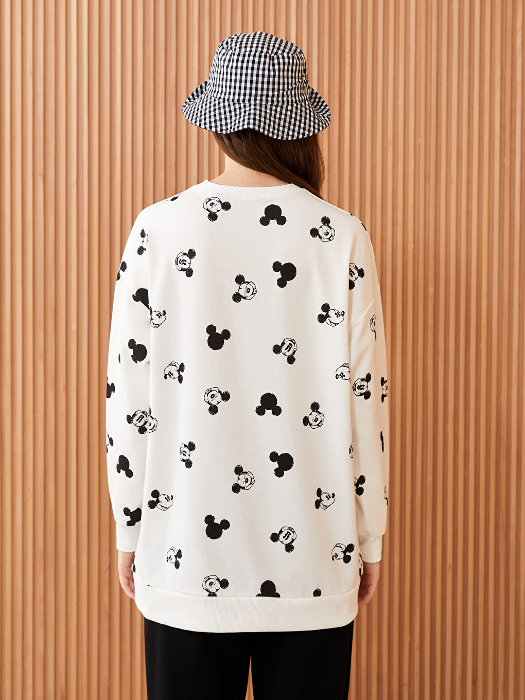 Crew Neck Mickey Mouse Printed Long Sleeve Oversize Women's