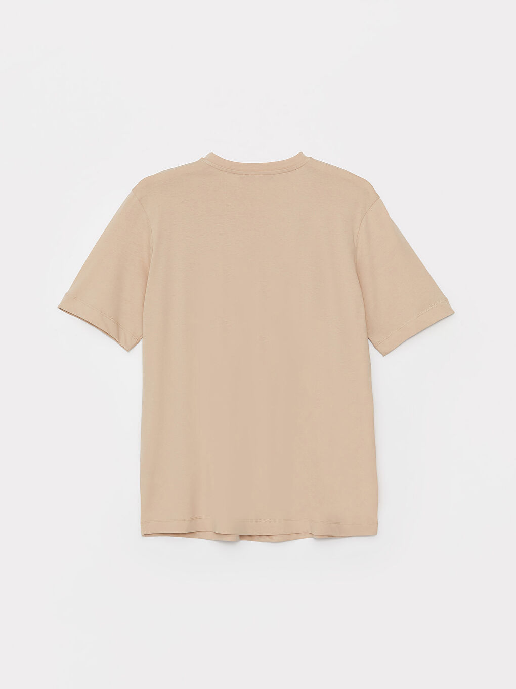 Bej Bisiklet Yaka Baskılı Kısa Kollu Oversize Kadın Tunik-5