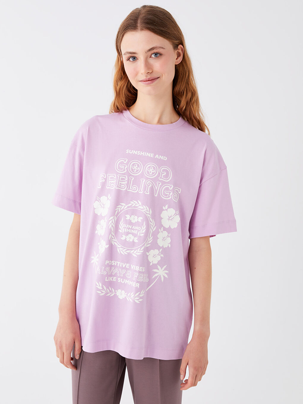 Crew Neck Printed Short Sleeve Oversize Women's Tunic-1