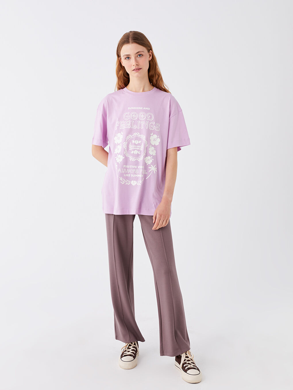 Crew Neck Printed Short Sleeve Oversize Women's Tunic-2