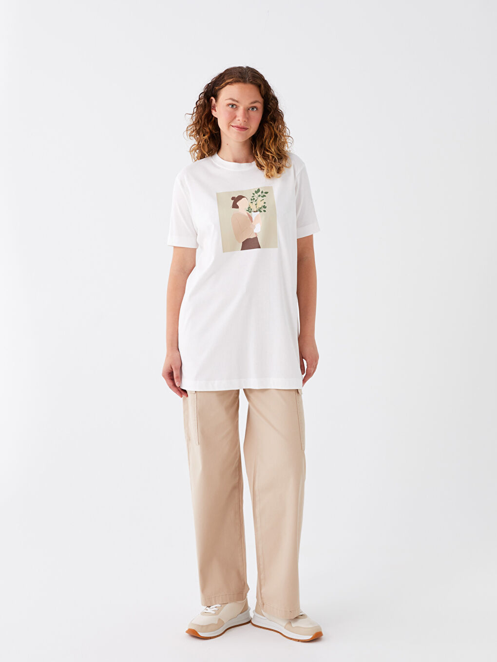 Crew Neck Printed Short Sleeve Oversize Women's Tunic-1