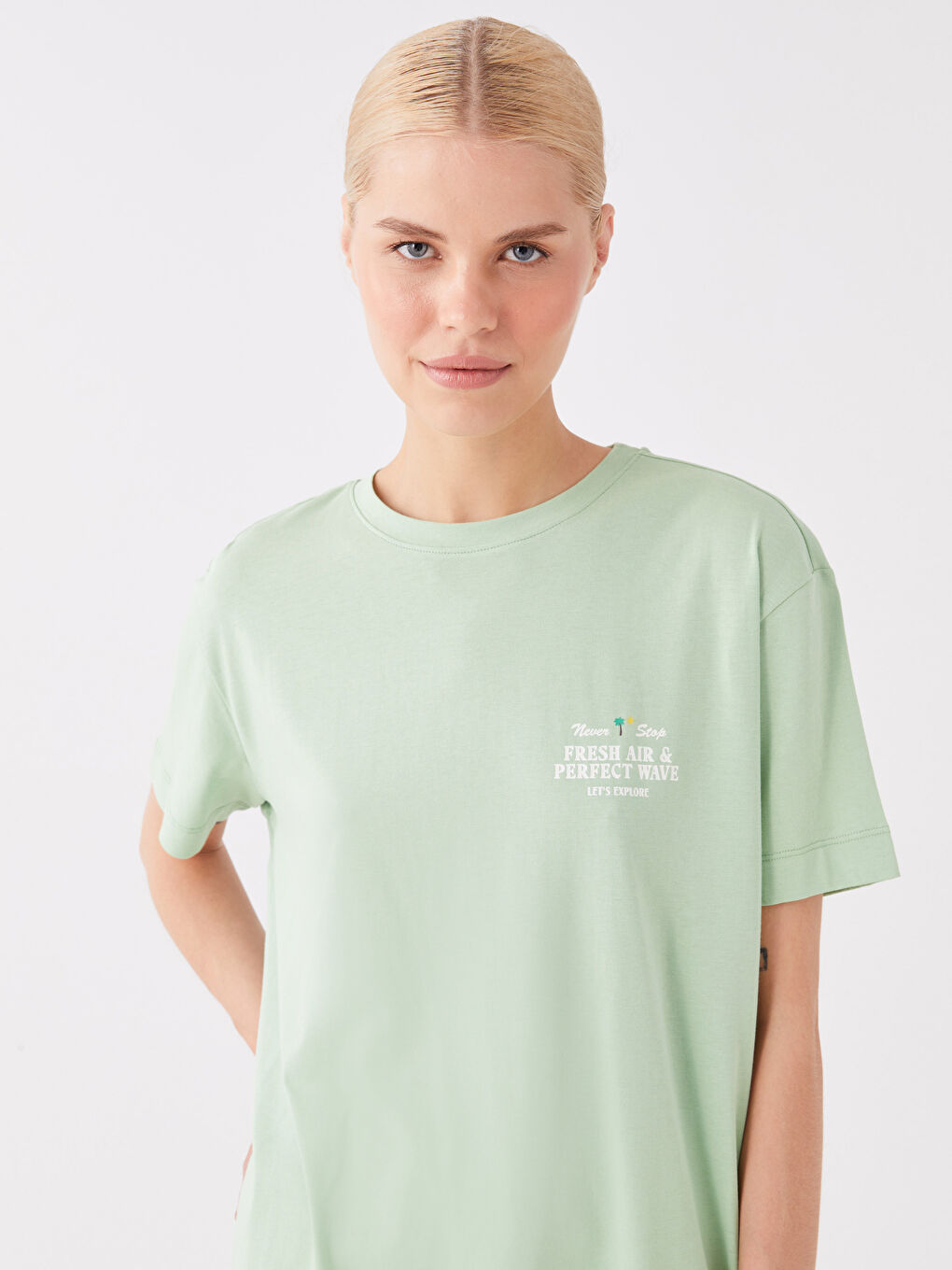 Tunique Pour Femmes Col Rond Imprimée Manches Courtes Surdimensionnée-1