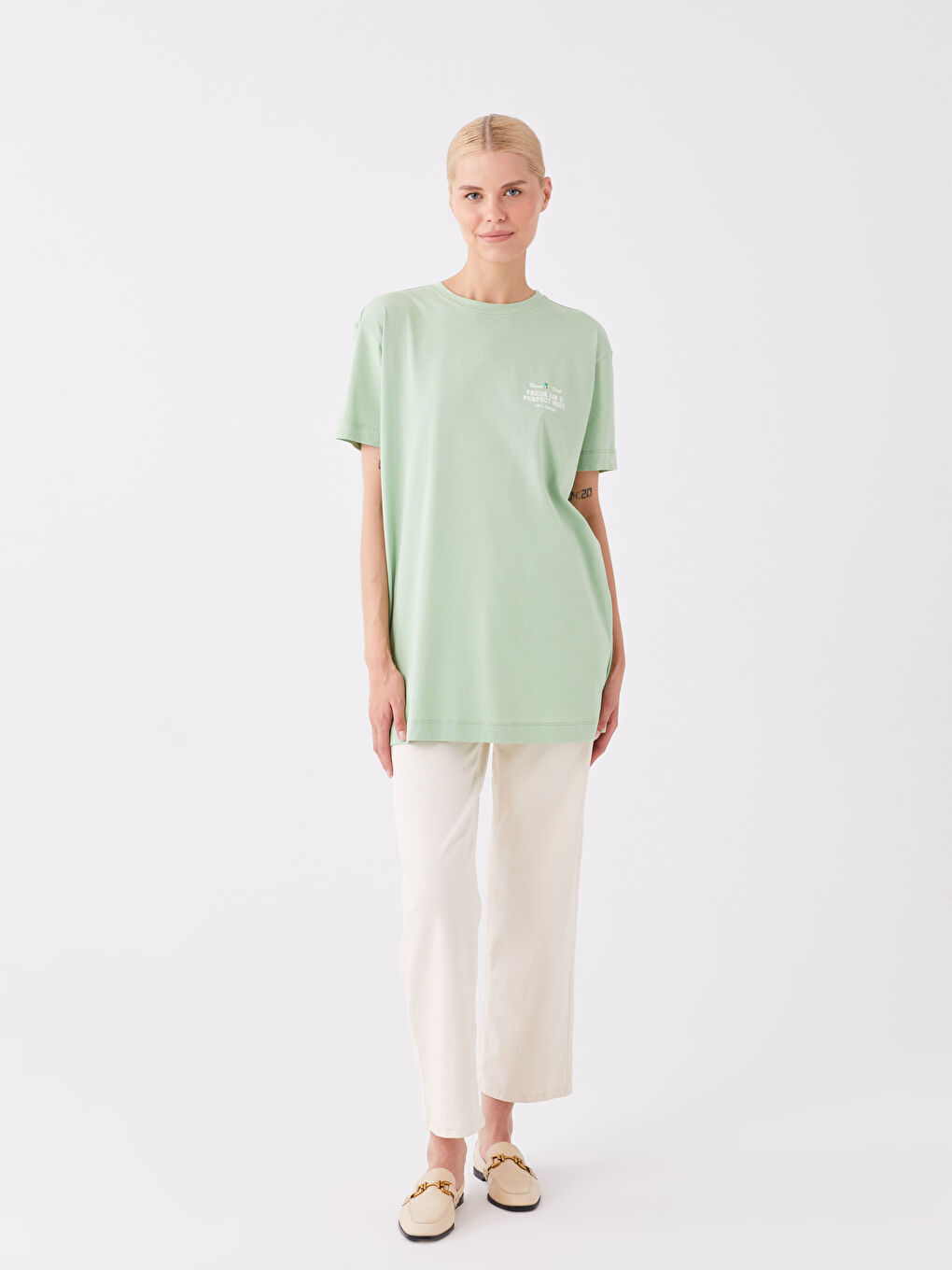 Tunique Pour Femmes Col Rond Imprimée Manches Courtes Surdimensionnée-2