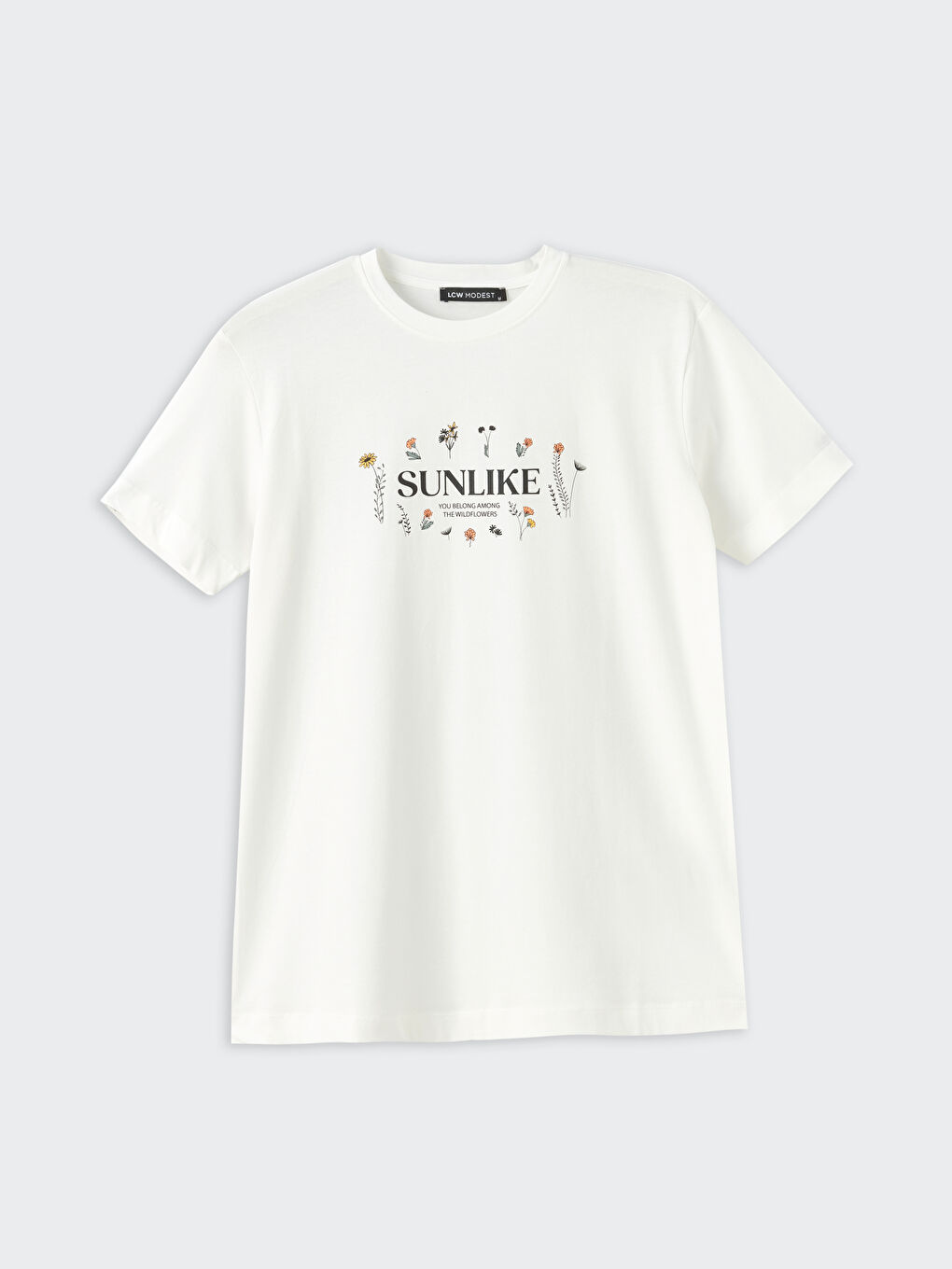 تونيك نسائي واسع الحجم بطبعة برقبة دائرية وكم قصير-5