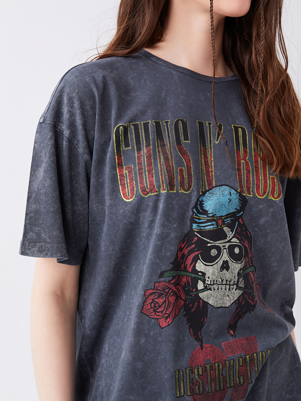 XSIDE Crew Neck Guns and Roses Printed Short Sleeve Women's T-Shirt -S3I199Z8-RFL