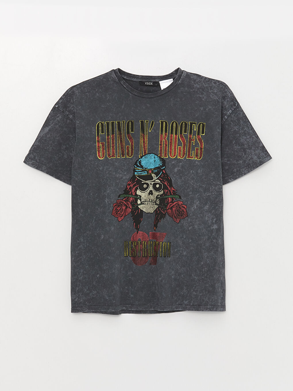 XSIDE Crew Neck Guns and Roses Printed Short Sleeve Women's T-Shirt -S3I199Z8-RFL