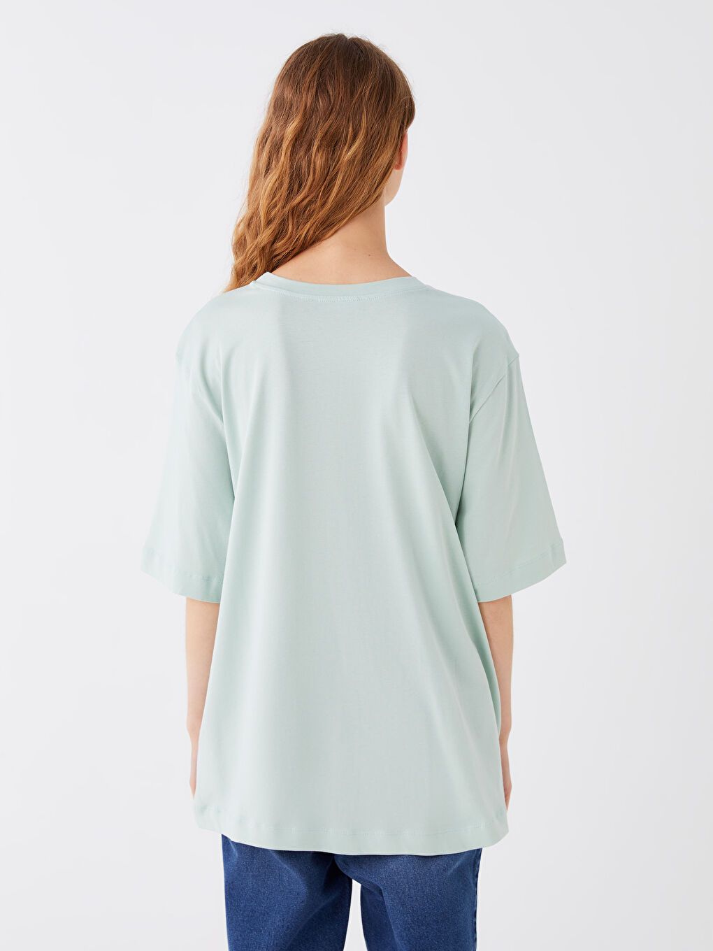 Yeşil Bisiklet Yaka Baskılı Kısa Kollu Oversize Kadın Tunik-4