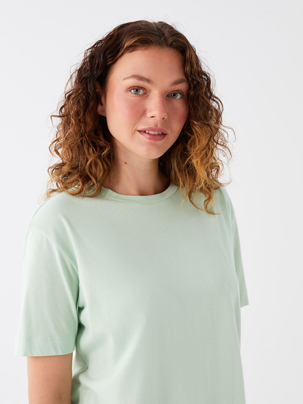 تونيك أوفراسايز كم قصير سادة بياقة دائرية للسيدات-2