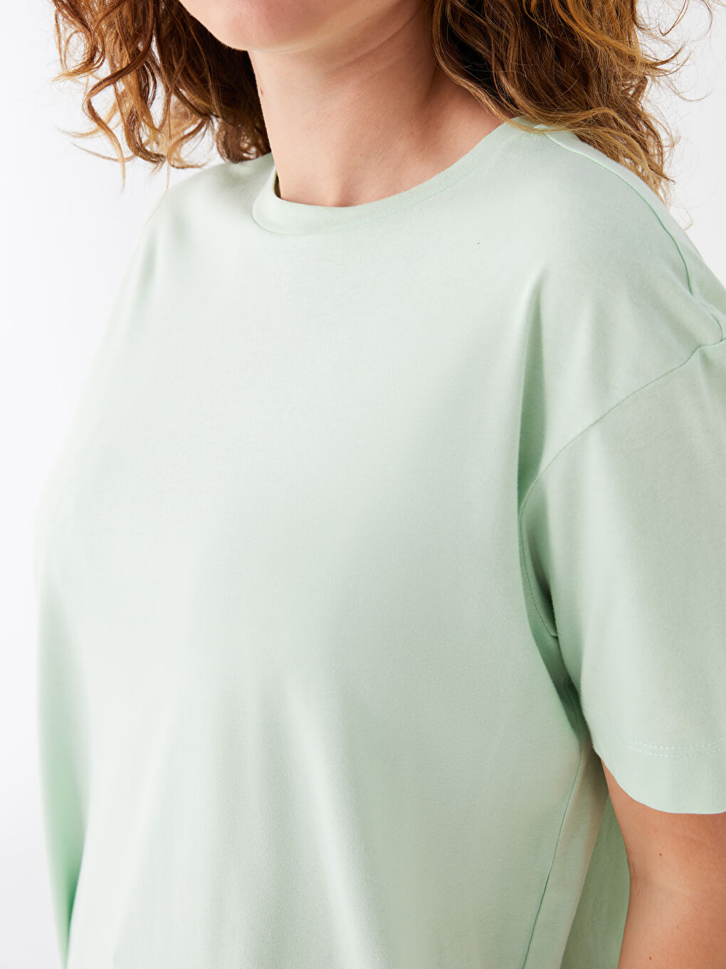 تونيك أوفراسايز كم قصير سادة بياقة دائرية للسيدات-3