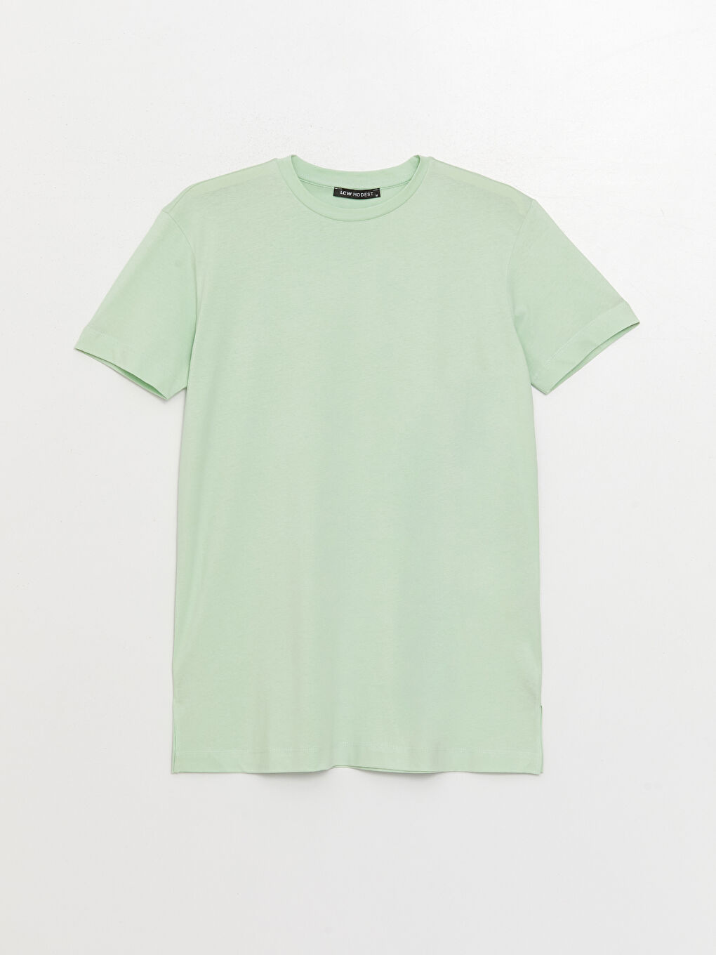 تونيك أوفراسايز كم قصير سادة بياقة دائرية للسيدات-5