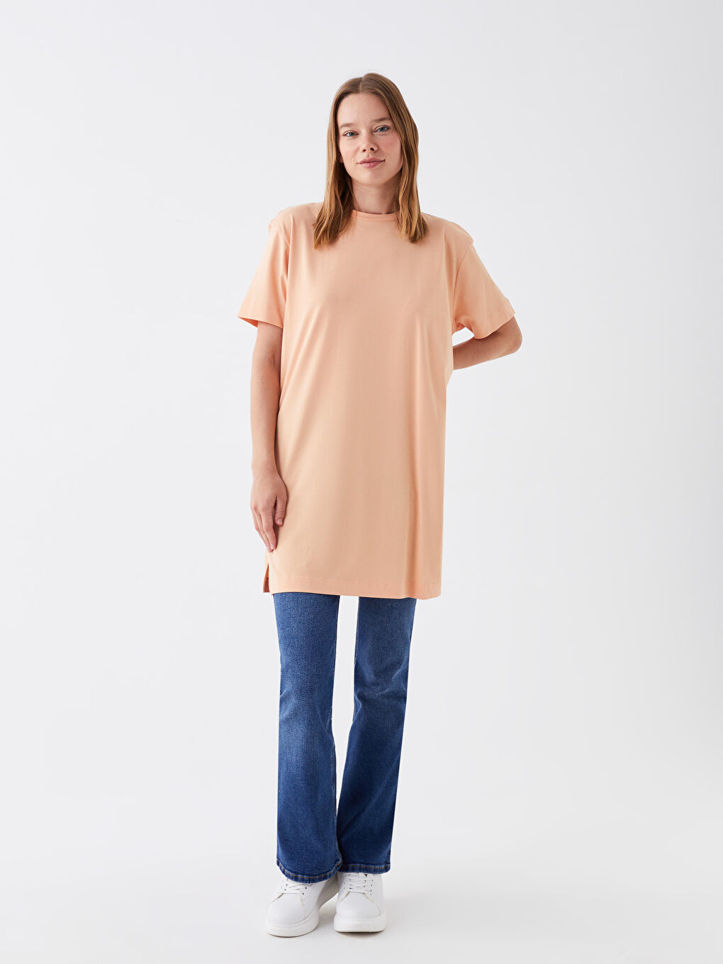 Crew Neck Plain Short Sleeve Oversize Women's Tunic-2