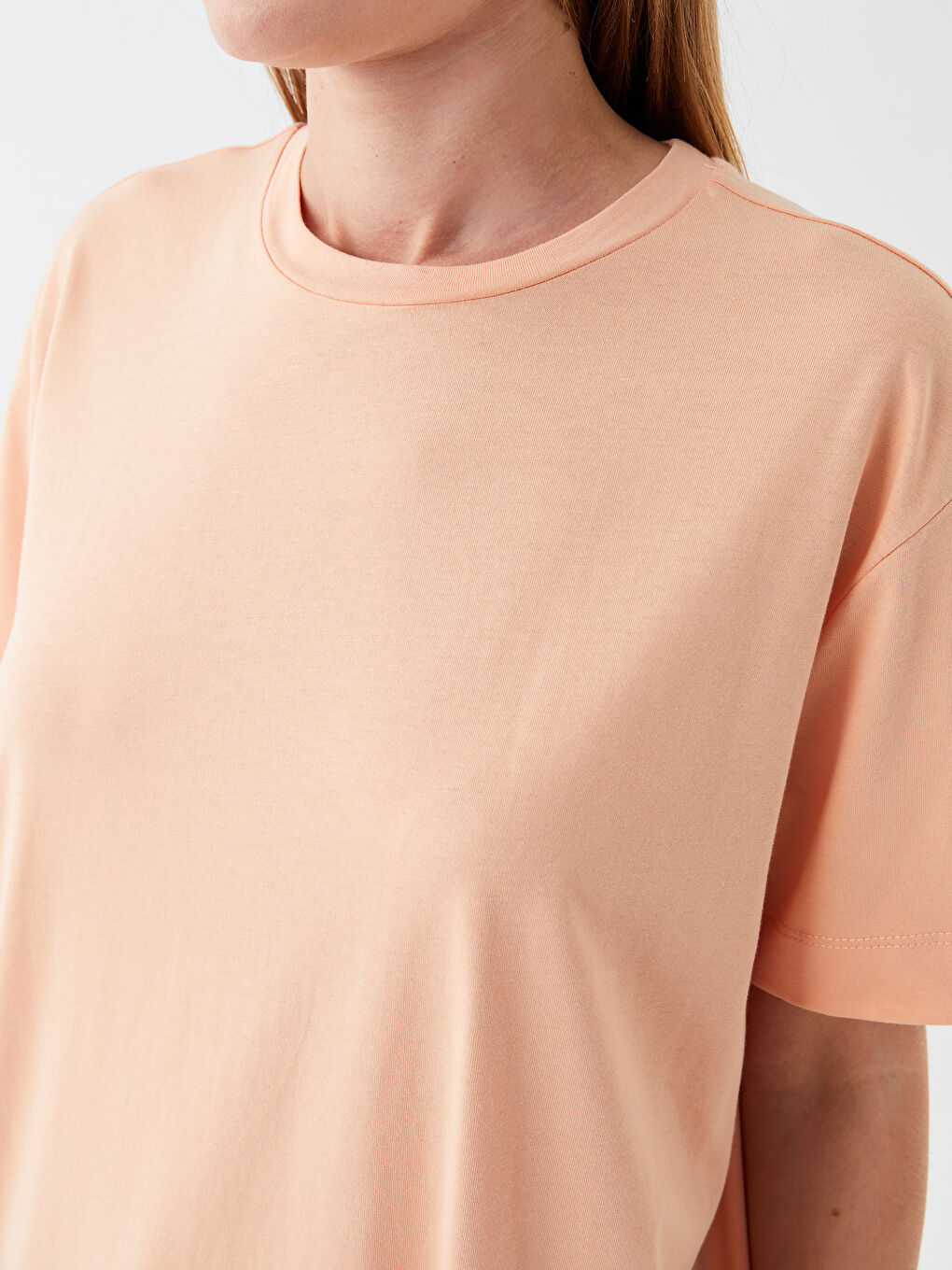 Crew Neck Plain Short Sleeve Oversize Women's Tunic-3