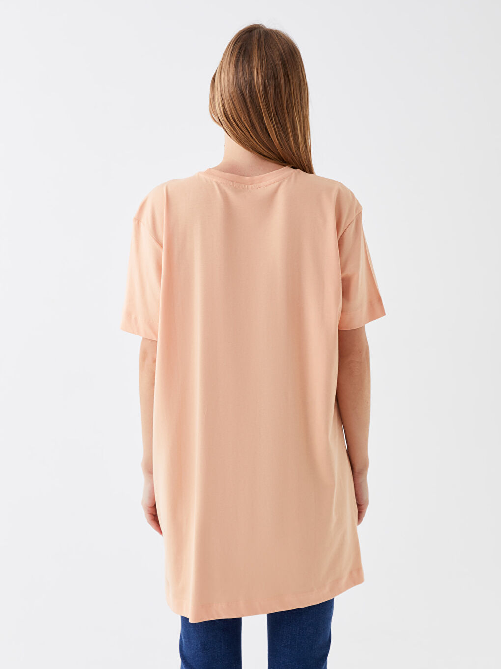 Crew Neck Plain Short Sleeve Oversize Women's Tunic-4