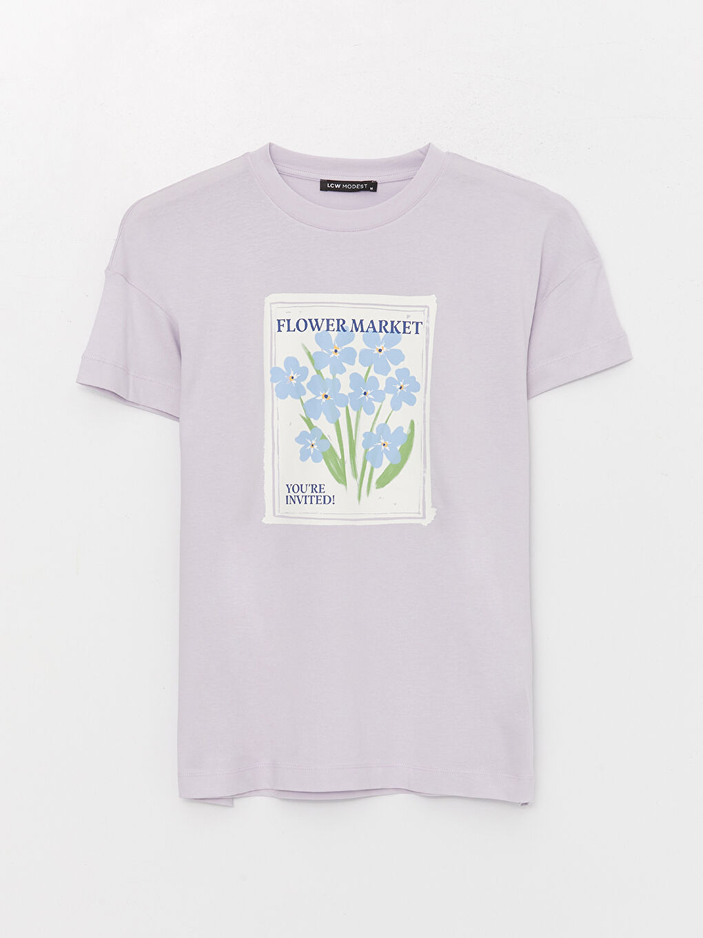 Lila Bisiklet Yaka Baskılı Kısa Kollu Oversize Kadın Tunik-5