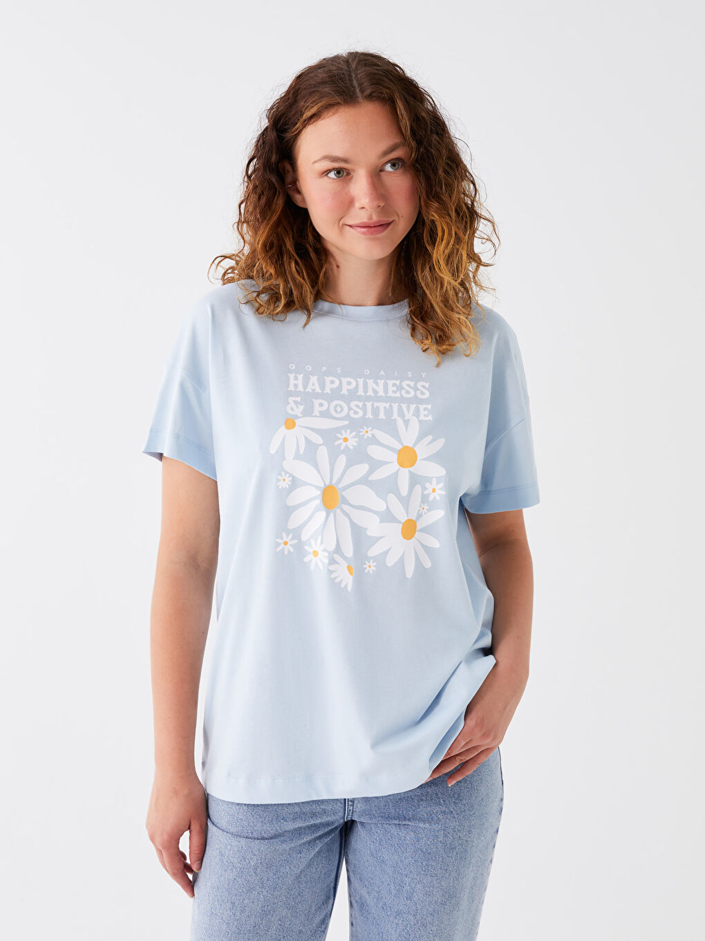 Crew Neck Printed Short Sleeve Oversize Women's Tunic