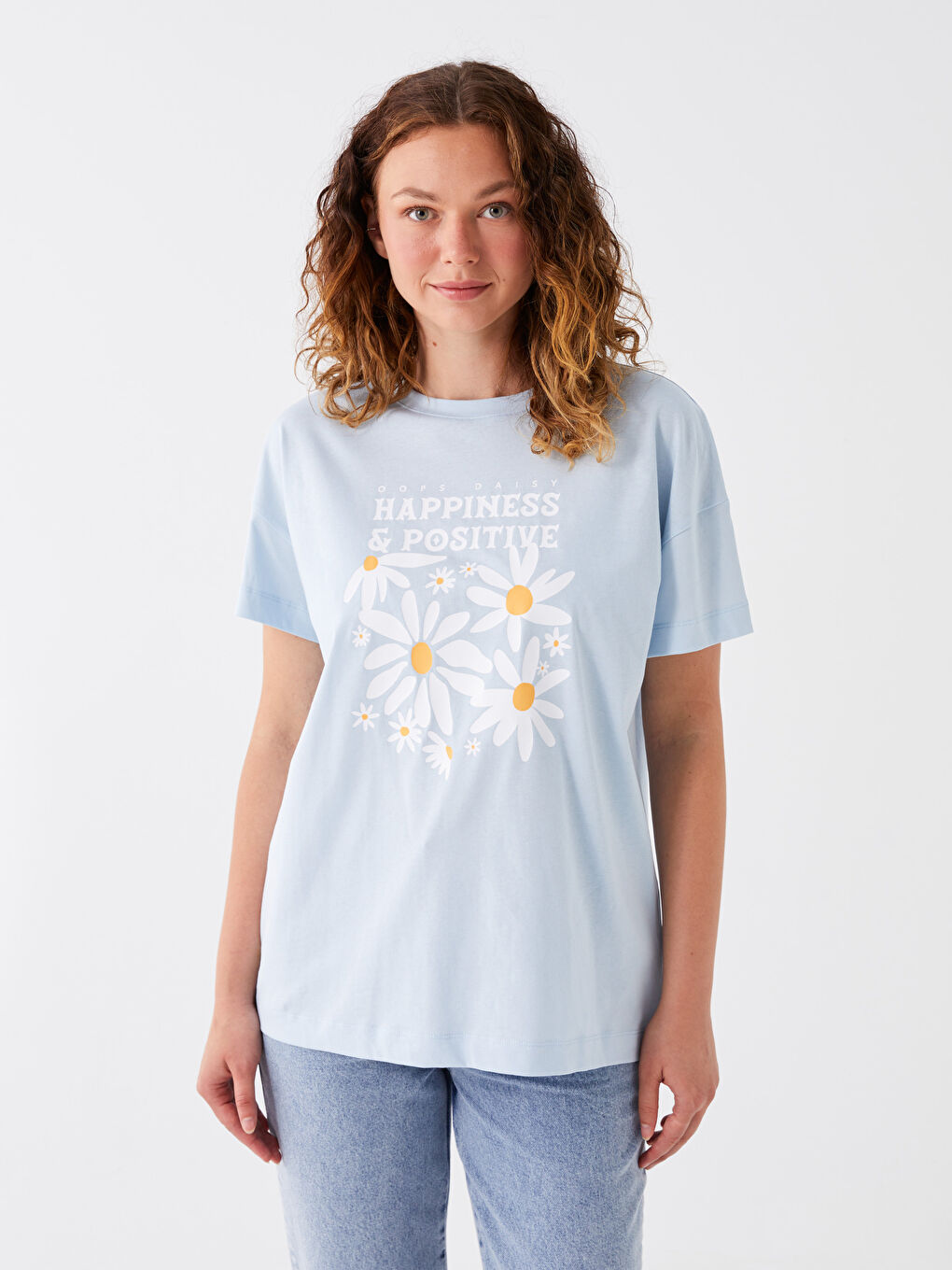 Crew Neck Printed Short Sleeve Oversize Women's Tunic-1