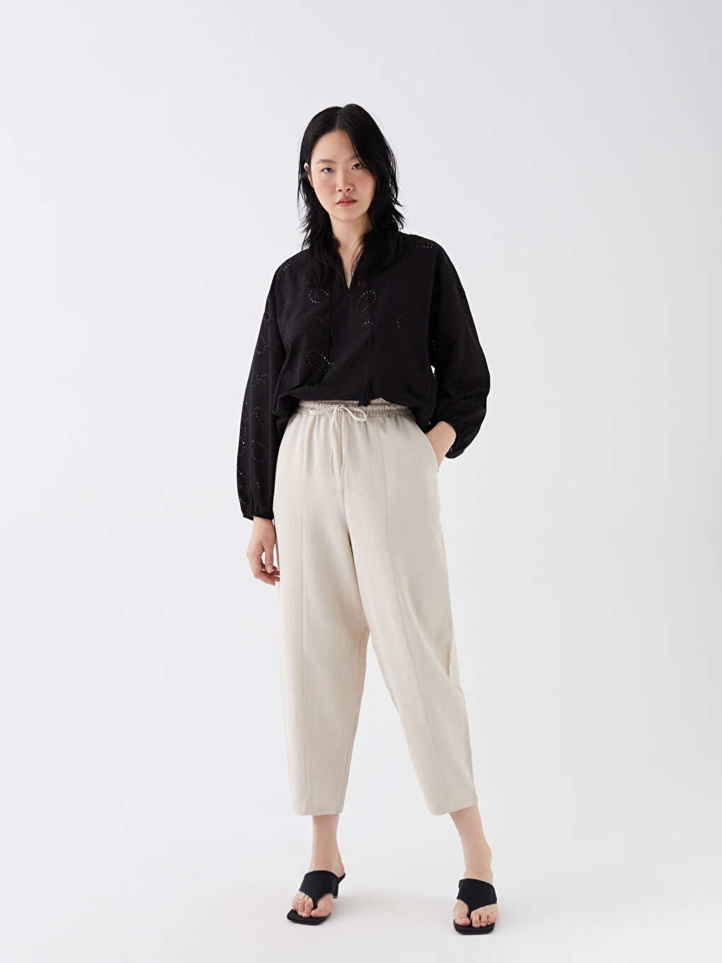 LCW Vision Pantalone od mešavine lana sa elastičnim strukom za žene -S3I211Z8-G1Y
