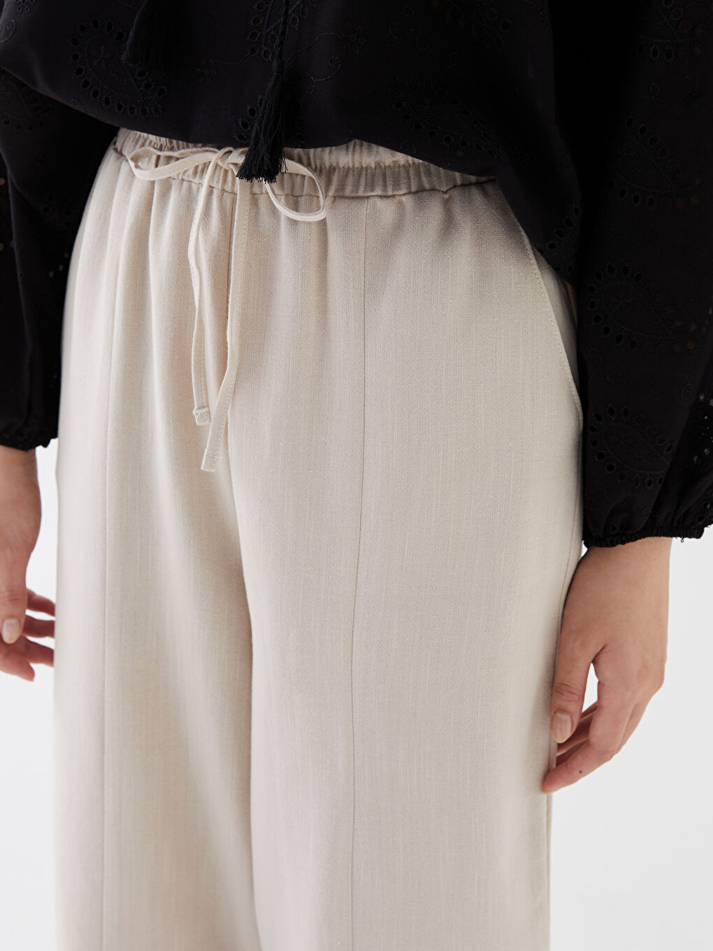 LCW Vision Pantalone od mešavine lana sa elastičnim strukom za žene -S3I211Z8-G1Y