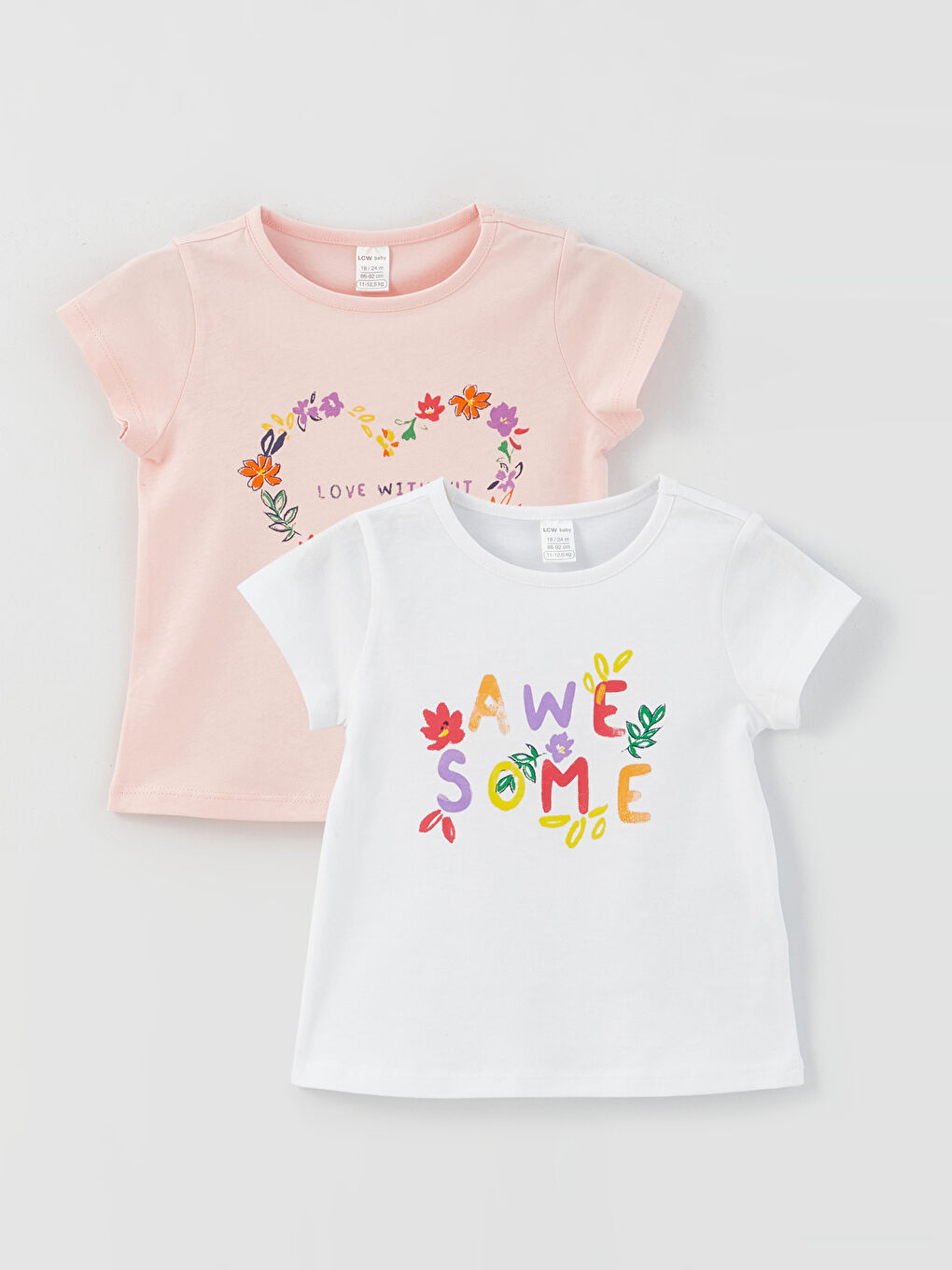 Crew Neck Baby Girls T-Shirt 2 Pack