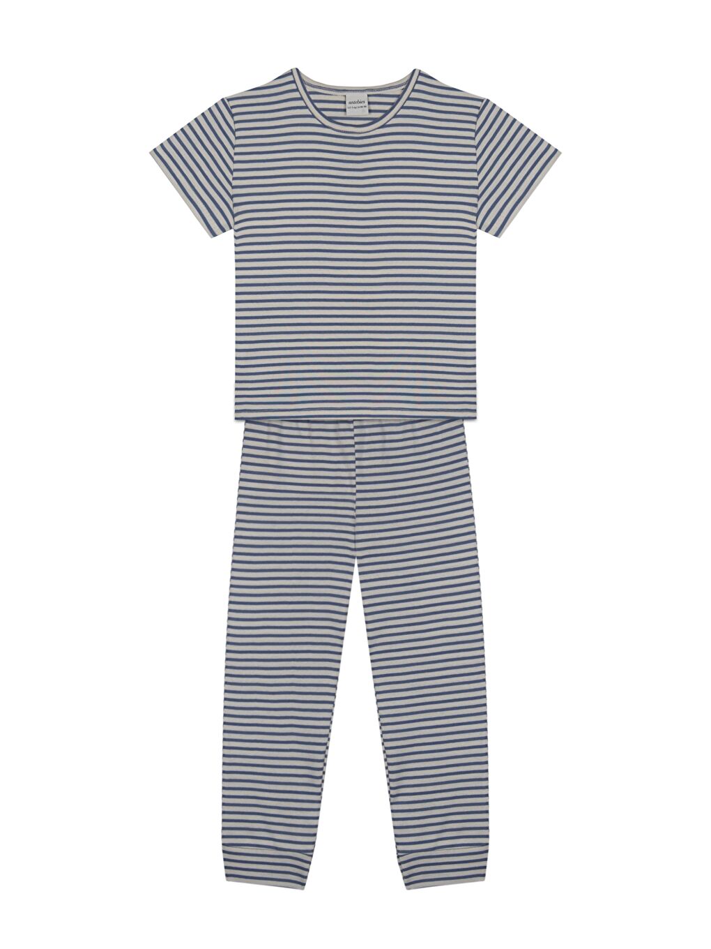 Mavi Bisiklet Yaka Çizgili Kısa Kollu Erkek Çocuk Pijama Takımı