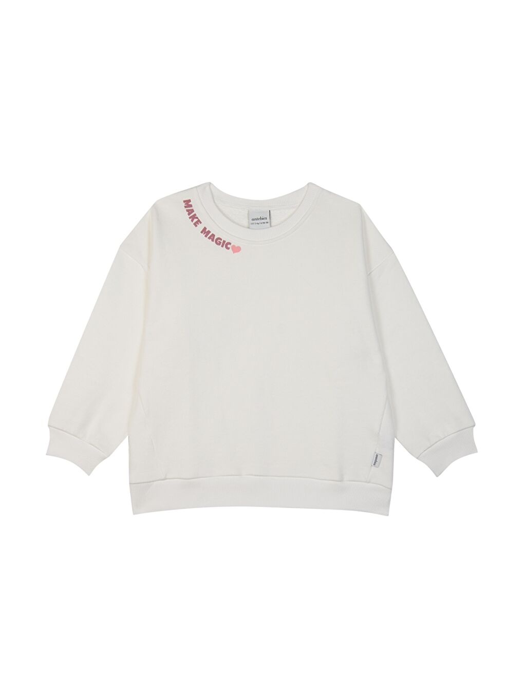 Beyaz Bisiklet Yaka Baskılı Uzun Kollu Kız Çocuk Sweatshirt