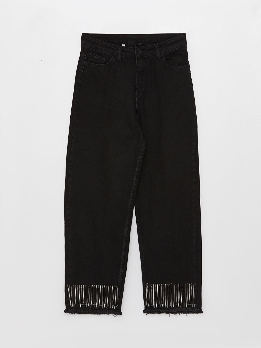 Siyah Straight Fit Taşlı Kadın Jean Pantolon-5