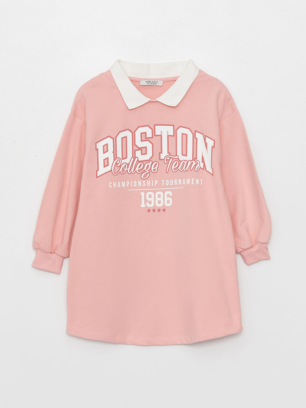 Shirt Collar Printed Long Sleeve Girls Dress