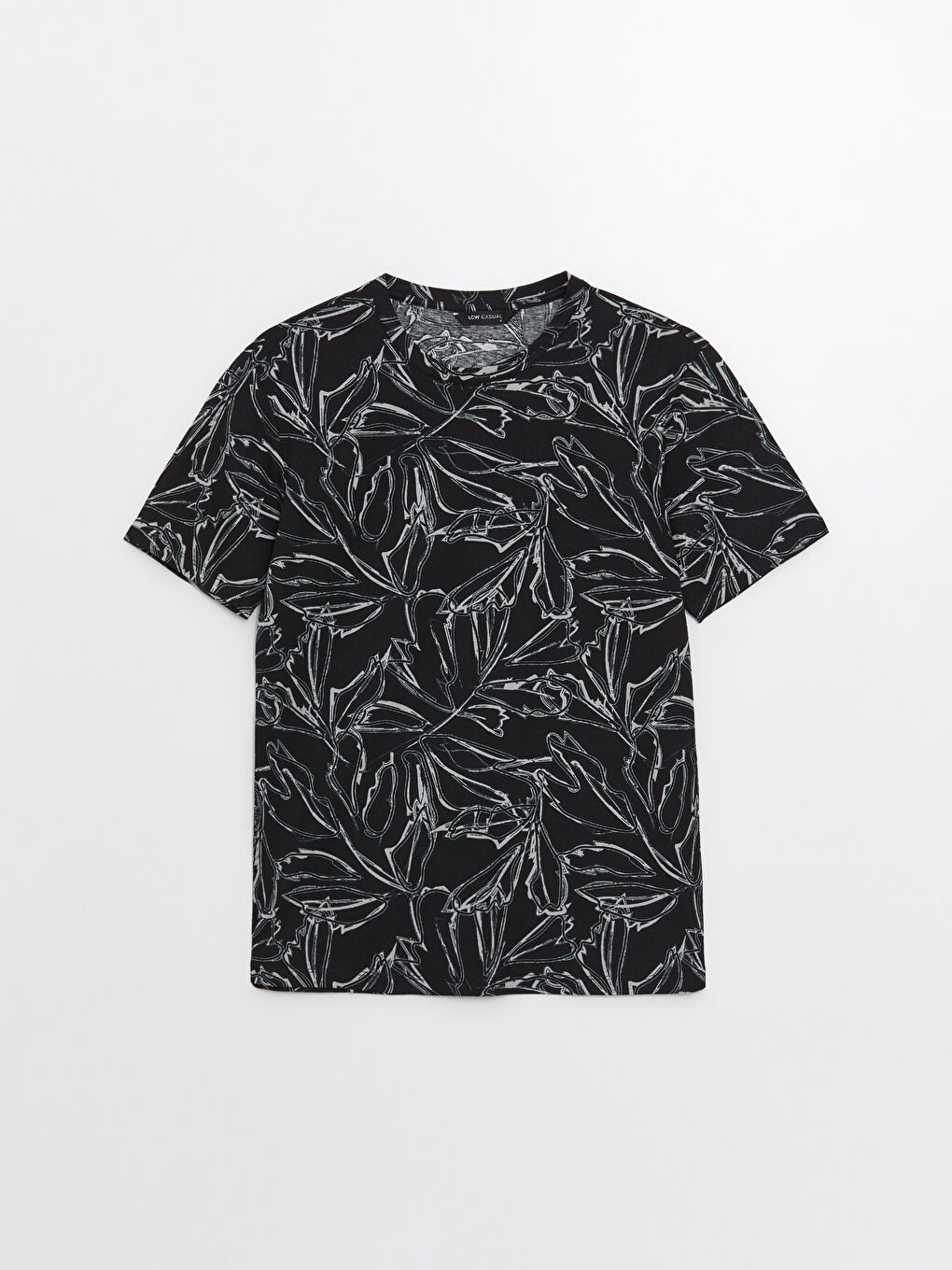 Siyah Bisiklet Yaka Kısa Kollu Desenli Penye Erkek Tişört-5