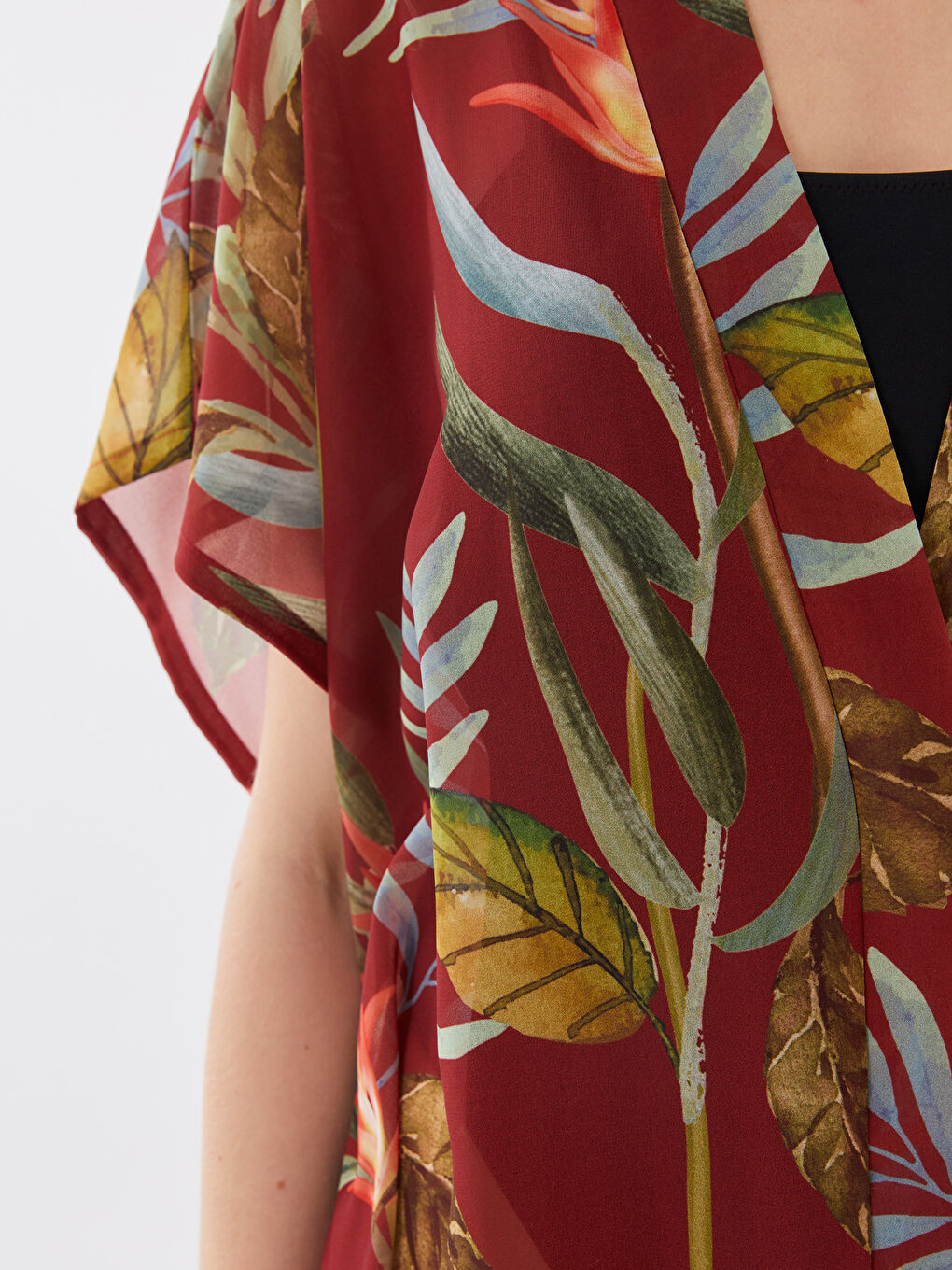 Shawl Collar Patterned Short Sleeve Women's Kimono-3