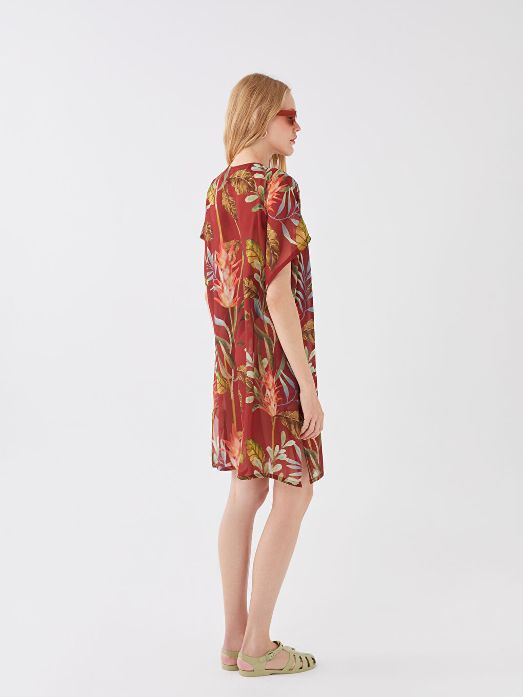 Shawl Collar Patterned Short Sleeve Women's Kimono-4