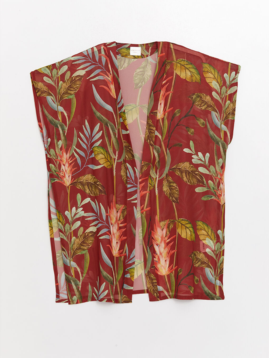 Shawl Collar Patterned Short Sleeve Women's Kimono-5