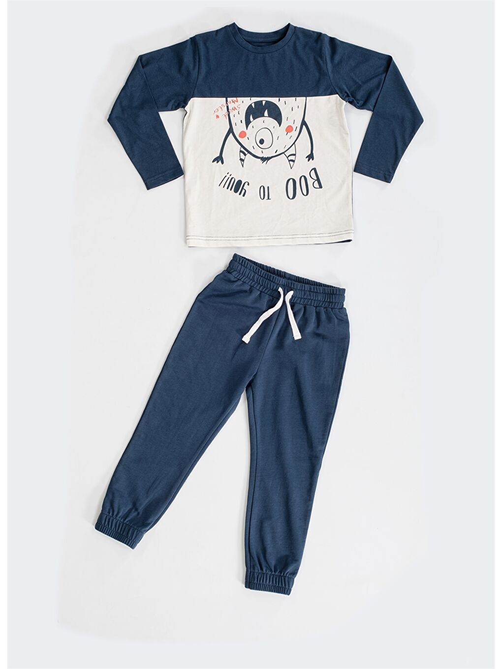 İndigo Bisiklet Yaka Baskılı Uzun Kollu Erkek Çocuk Tişört ve Eşofman Altı-2