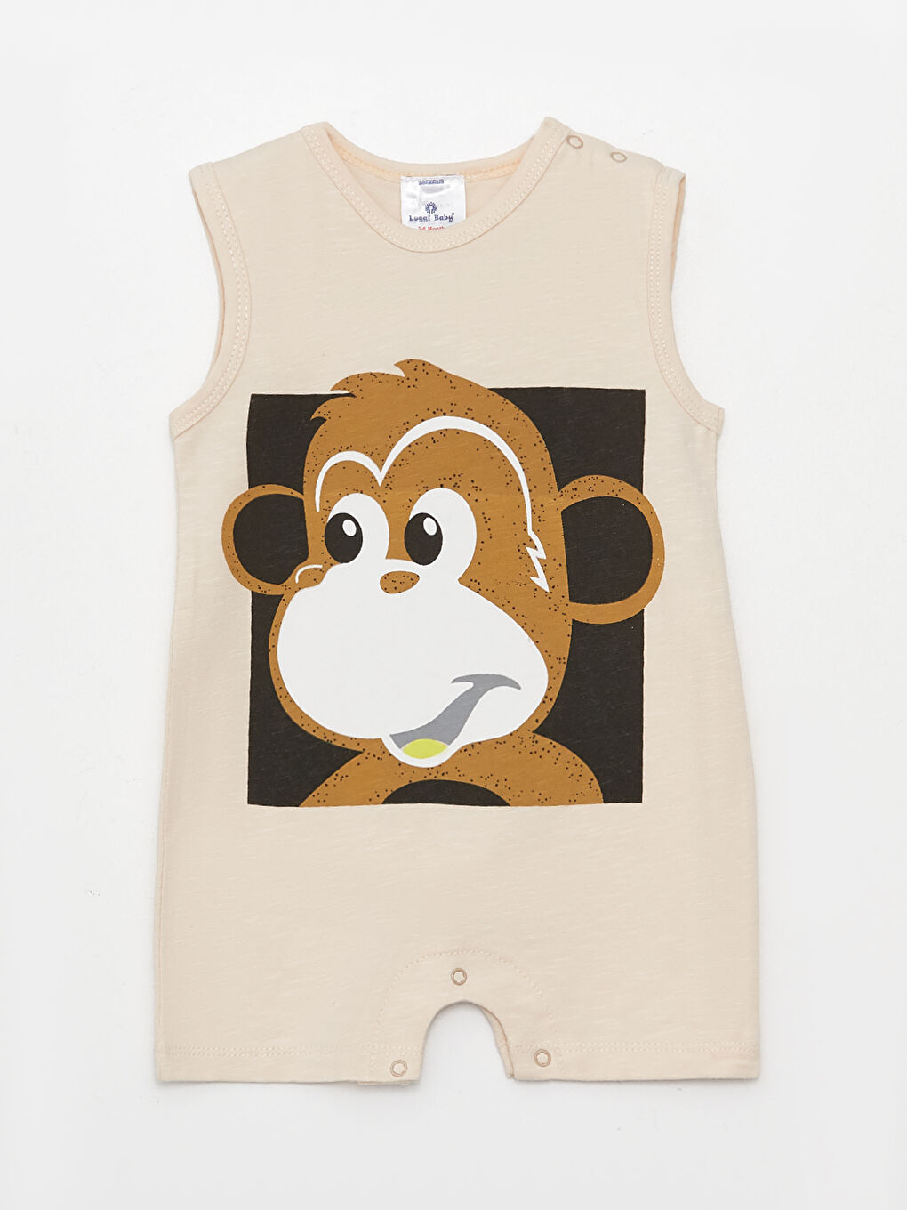 Bej Bisiklet Yaka Baskılı Kız Bebek Tulum