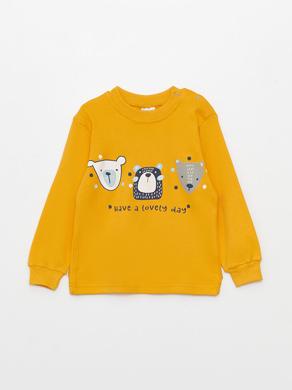 Sarı Bisiklet Yaka Uzun Kollu Baskılı Erkek Bebek Pijama Takım-1