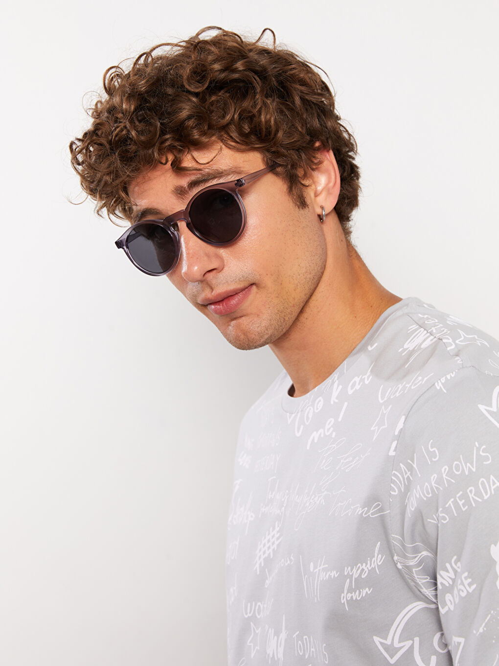 Gri Yuvarlak Çerçeve Güneş Gözlüğü-1