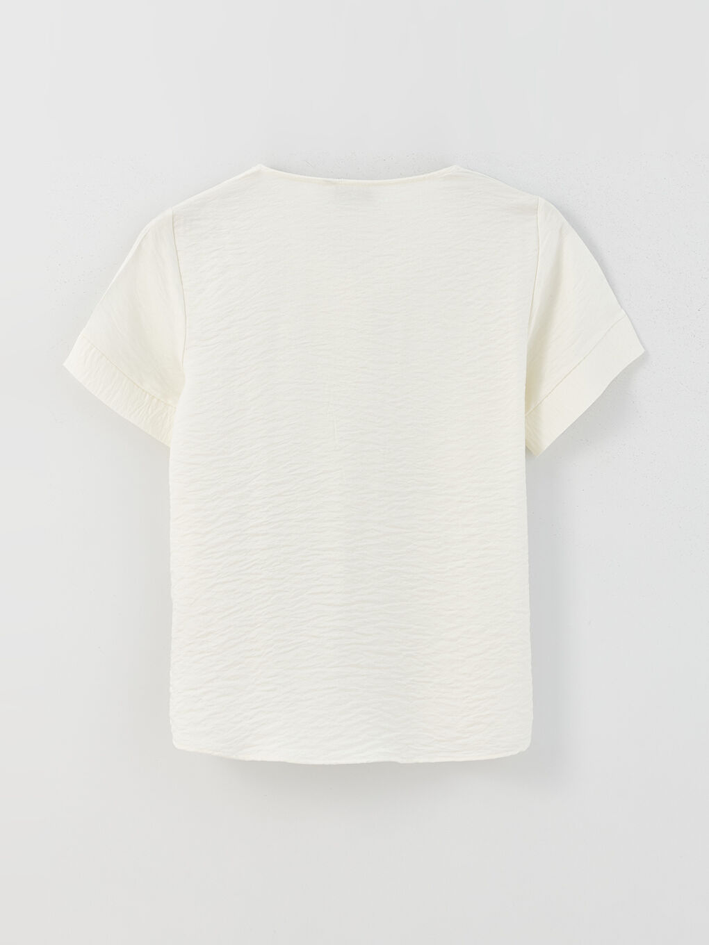 Beyaz V Yaka Düz Kısa Kollu Kadın Bluz-6