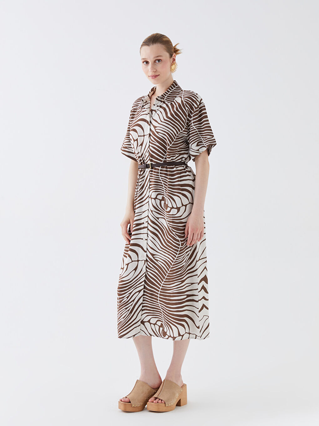 Patterned Short Sleeve Women's Shirt Dress -S3I457Z8-LRA