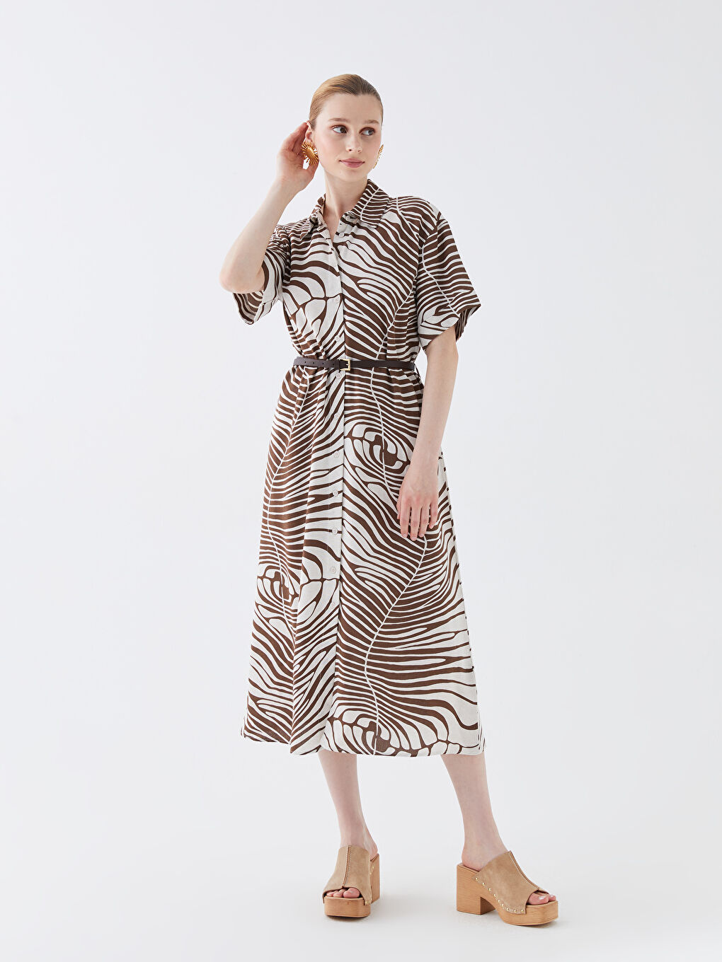 Patterned Short Sleeve Women's Shirt Dress -S3I457Z8-LRA
