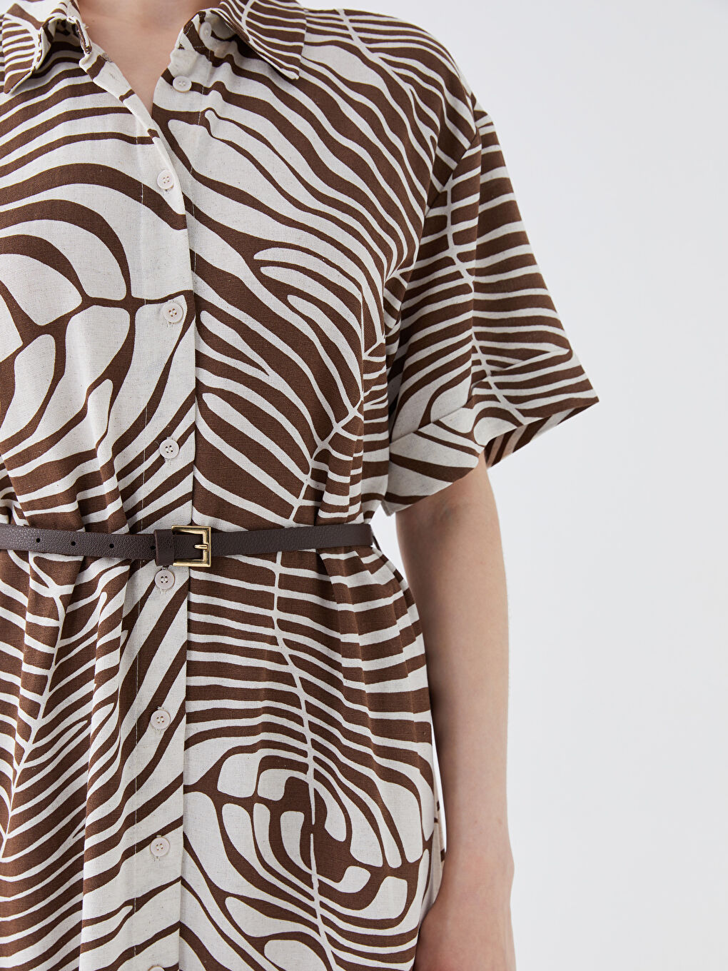 Patterned Short Sleeve Women's Shirt Dress -S3I457Z8-LRA