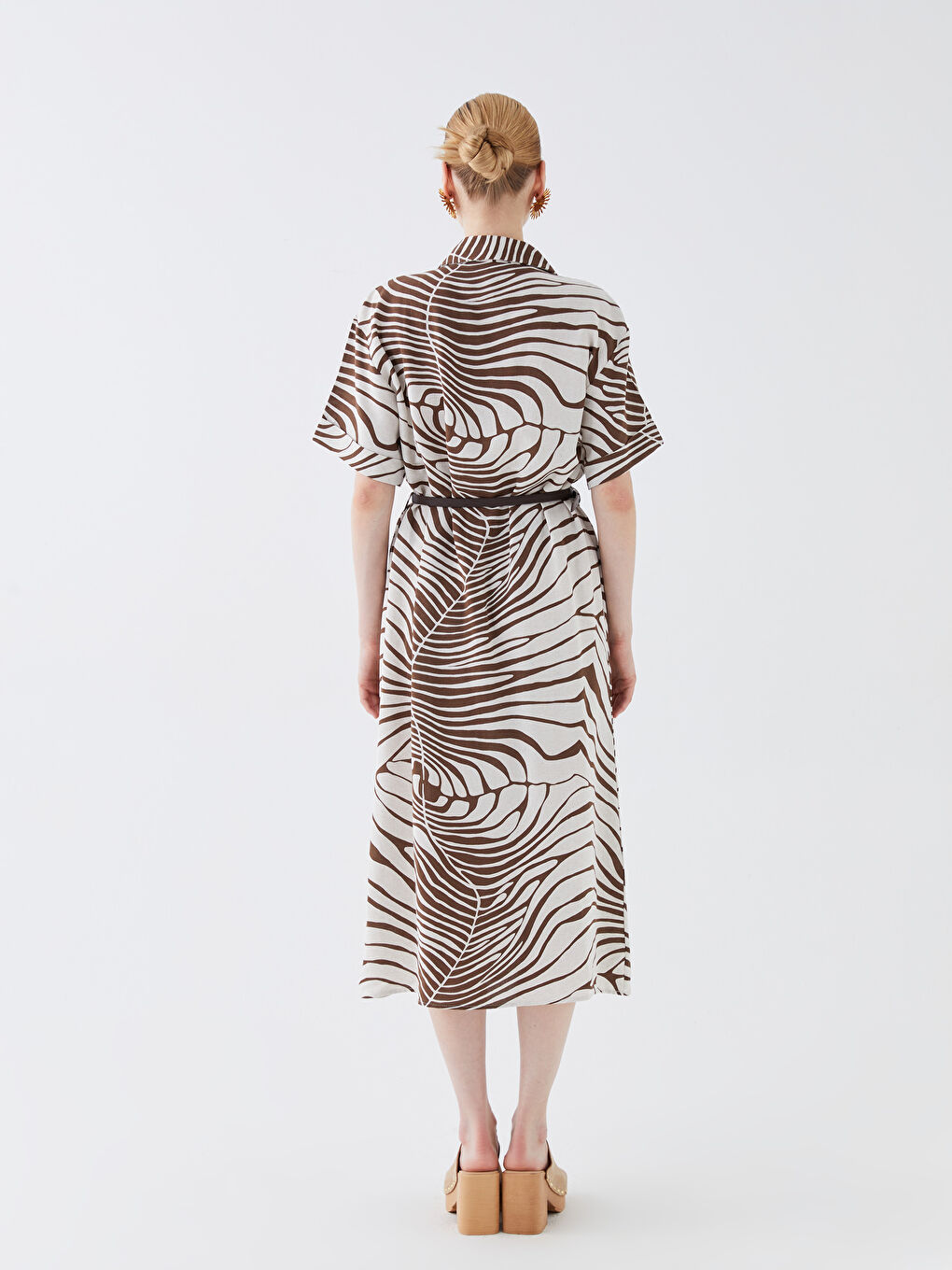 Patterned Short Sleeve Women's Shirt Dress -S3I457Z8-LRA