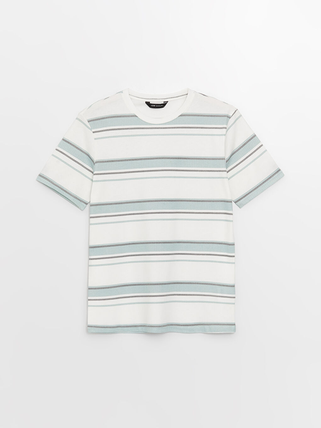 Beyaz Bisiklet Yaka Kısa Kollu Çizgili Penye Erkek Tişört-5