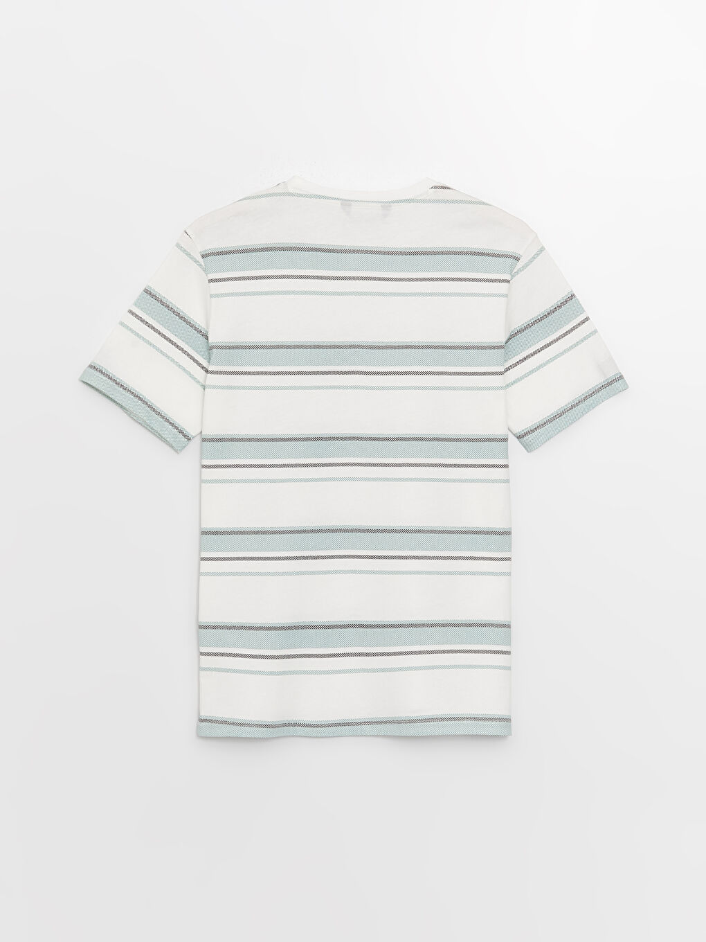 Beyaz Bisiklet Yaka Kısa Kollu Çizgili Penye Erkek Tişört-6
