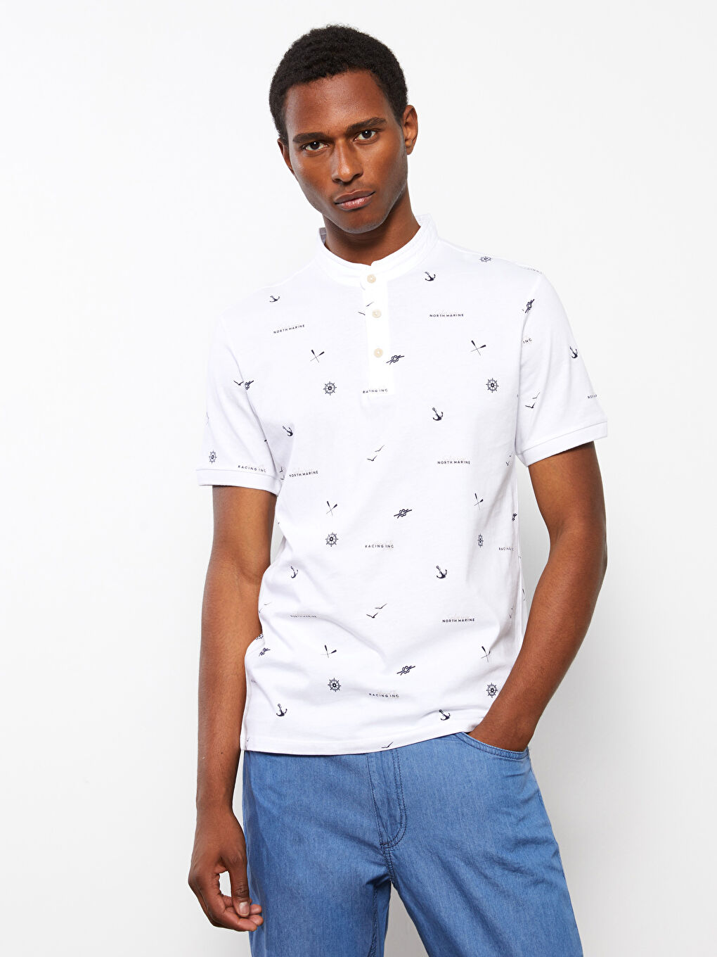 Tricou cu Guler de Judecător, Mânecă Scurtă, Cu Model, pentru Bărbați