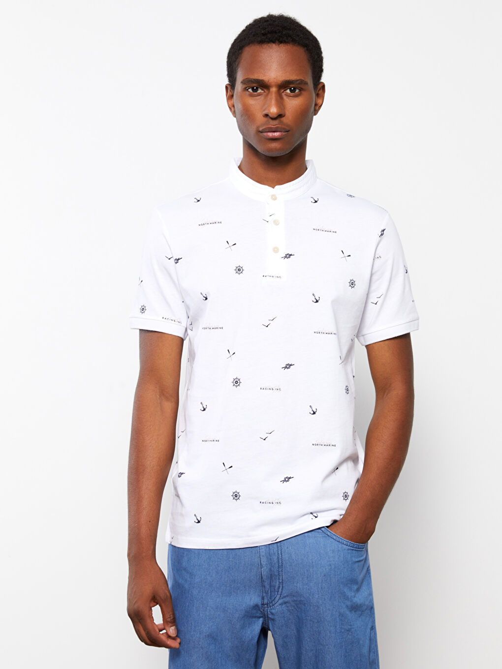 Tricou cu Guler de Judecător, Mânecă Scurtă, Cu Model, pentru Bărbați-1