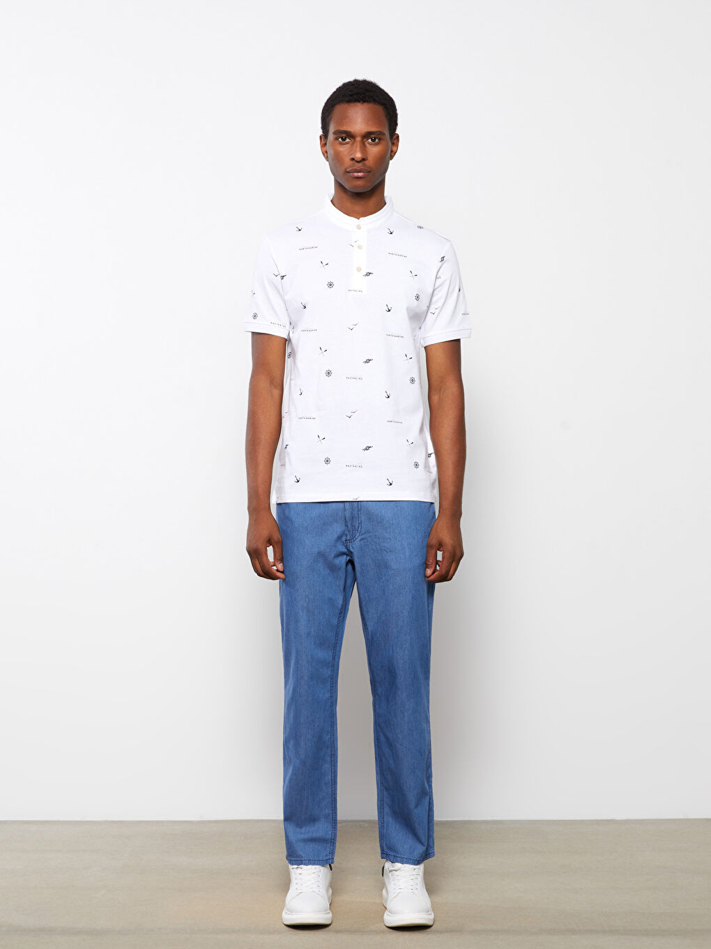 Tricou cu Guler de Judecător, Mânecă Scurtă, Cu Model, pentru Bărbați-2